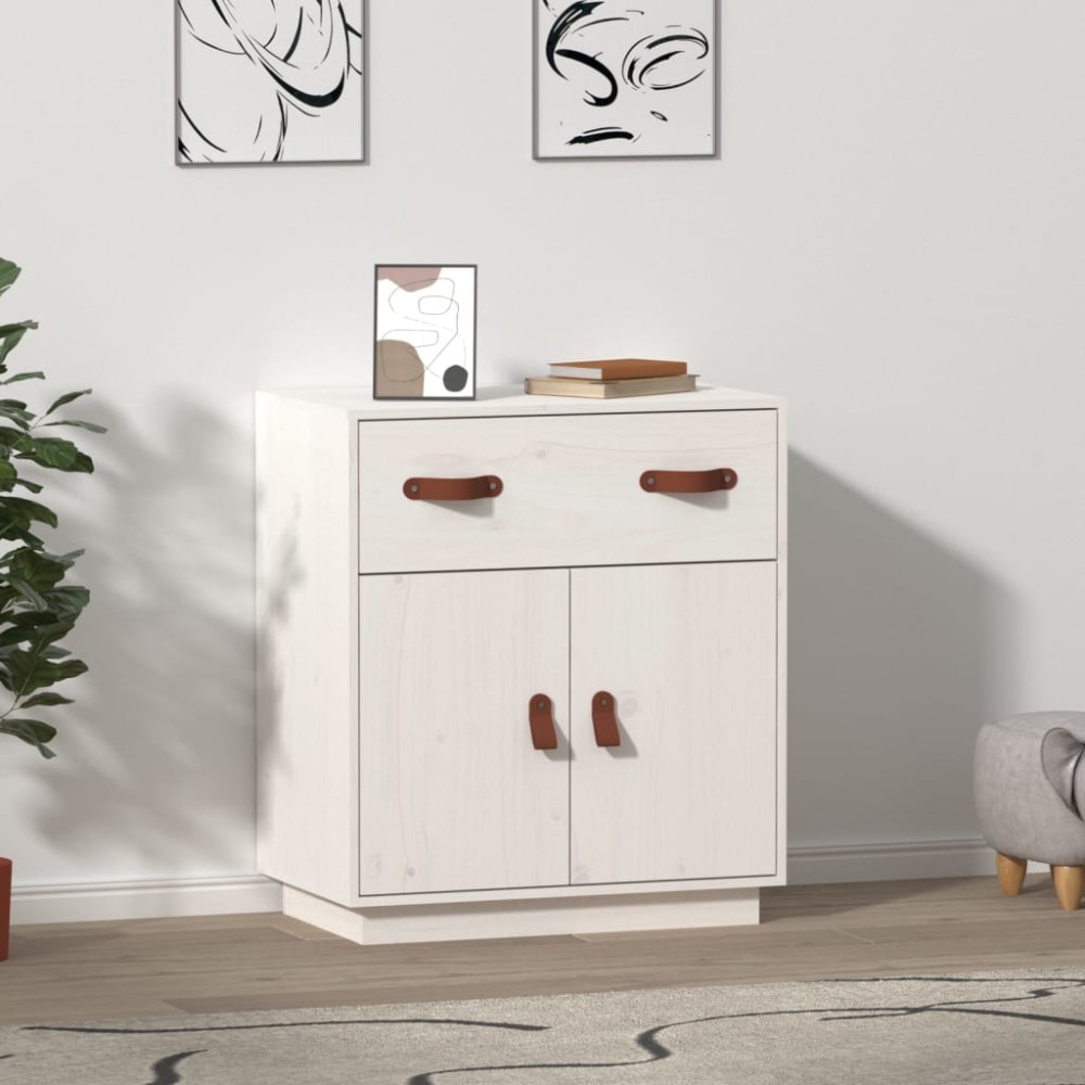 vidaXL Servantă, alb, 65,5x40x75 cm, lemn masiv de pin