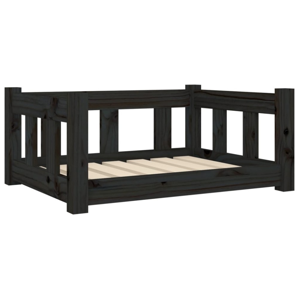 vidaXL Pat pentru câini, negru, 65,5x50,5x28 cm, lemn masiv de pin