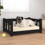 vidaXL Pat pentru câini, negru, 65,5x50,5x28 cm, lemn masiv de pin vidaXL Pat pentru câini, negru, 65,5x50,5x28 cm, lemn masiv de pin