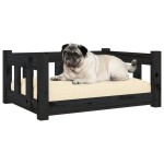 vidaXL Pat pentru câini, negru, 65,5x50,5x28 cm, lemn masiv de pin vidaXL Pat pentru câini, negru, 65,5x50,5x28 cm, lemn masiv de pin