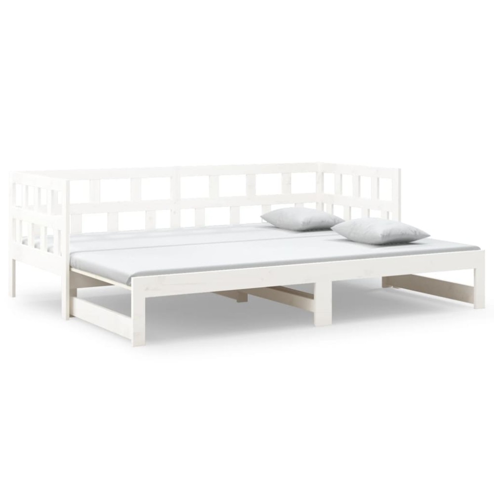 vidaXL Pat extensibil de zi, alb, 2x(90x200) cm, lemn masiv de pin