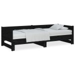 vidaXL Pat extensibil de zi, negru, 2x(90x200) cm, lemn masiv pin vidaXL Pat extensibil de zi, negru, 2x(90x200) cm, lemn masiv pin