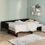 vidaXL Pat extensibil de zi, negru, 2x(90x200) cm, lemn masiv pin vidaXL Pat extensibil de zi, negru, 2x(90x200) cm, lemn masiv pin
