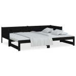 vidaXL Pat extensibil de zi, negru, 2x(90x200) cm, lemn masiv pin vidaXL Pat extensibil de zi, negru, 2x(90x200) cm, lemn masiv pin