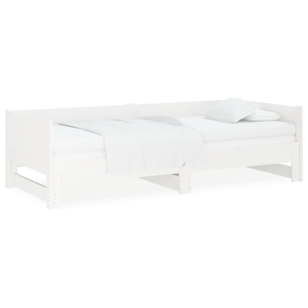 vidaXL Pat extensibil de zi, alb, 2x(80x200) cm, lemn masiv de pin