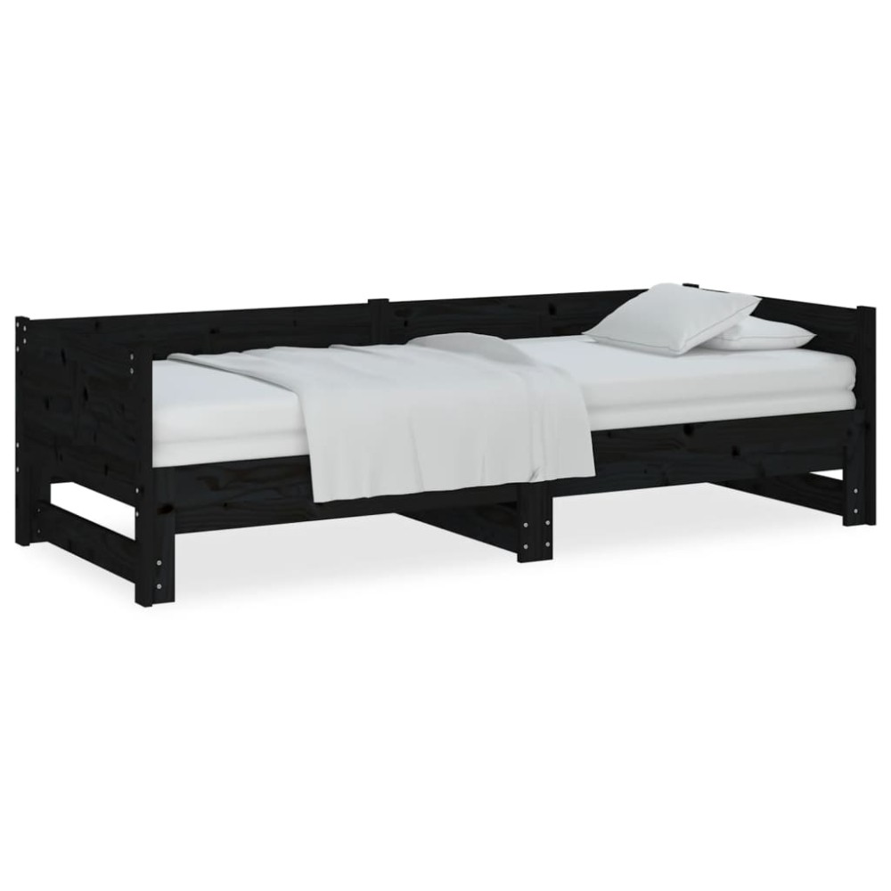 vidaXL Pat extensibil de zi, negru, 2x(80x200) cm, lemn masiv pin