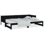 vidaXL Pat extensibil de zi, negru, 2x(80x200) cm, lemn masiv pin