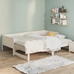 vidaXL Pat extensibil de zi, alb, 2x(90x190) cm, lemn masiv de pin vidaXL Pat extensibil de zi, alb, 2x(90x190) cm, lemn masiv de pin