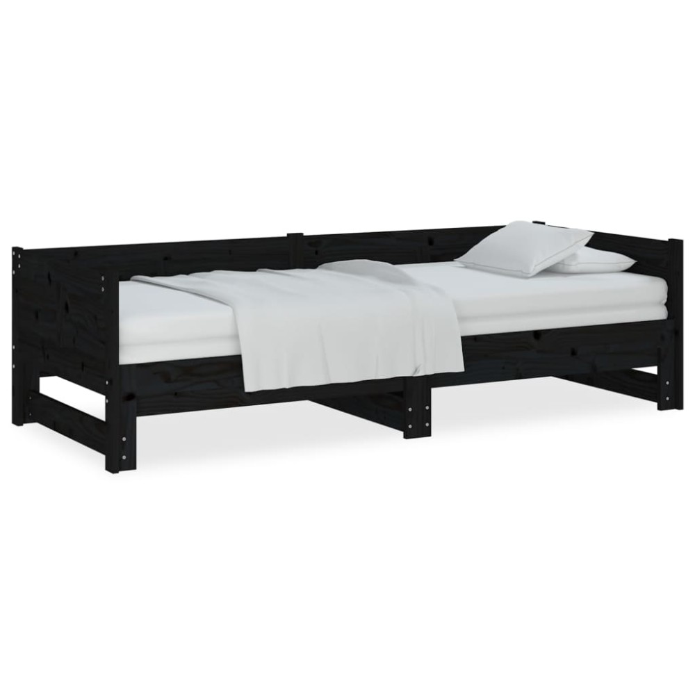 vidaXL Pat extensibil de zi, negru, 2x(90x190) cm, lemn masiv pin