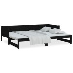 vidaXL Pat extensibil de zi, negru, 2x(90x190) cm, lemn masiv pin