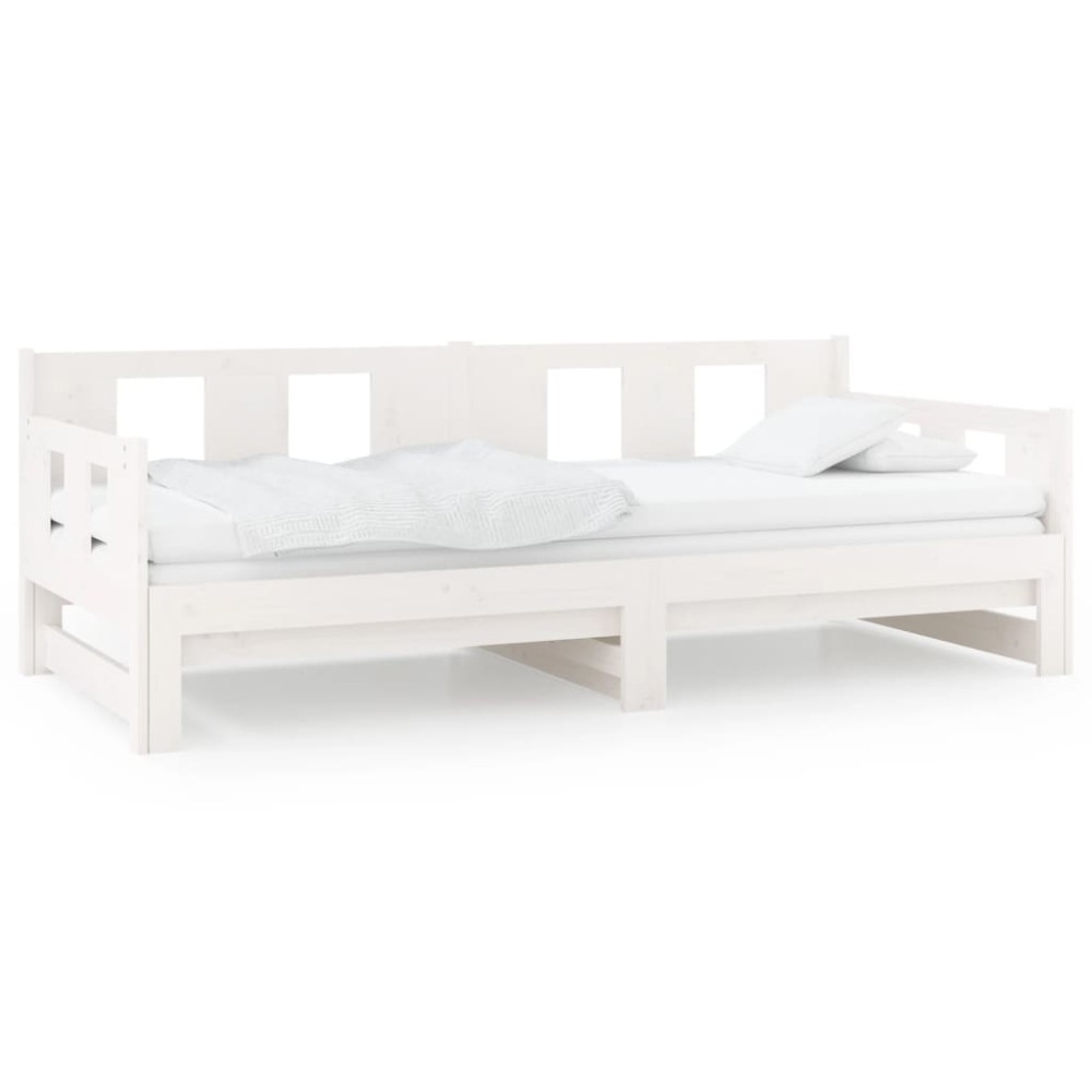 vidaXL Pat extensibil de zi, alb, 2x(90x200) cm, lemn masiv de pin