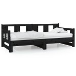 vidaXL Pat extensibil de zi, negru, 2x(80x200) cm, lemn masiv pin