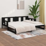 vidaXL Pat extensibil de zi, negru, 2x(80x200) cm, lemn masiv pin