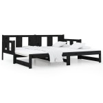 vidaXL Pat extensibil de zi, negru, 2x(80x200) cm, lemn masiv pin