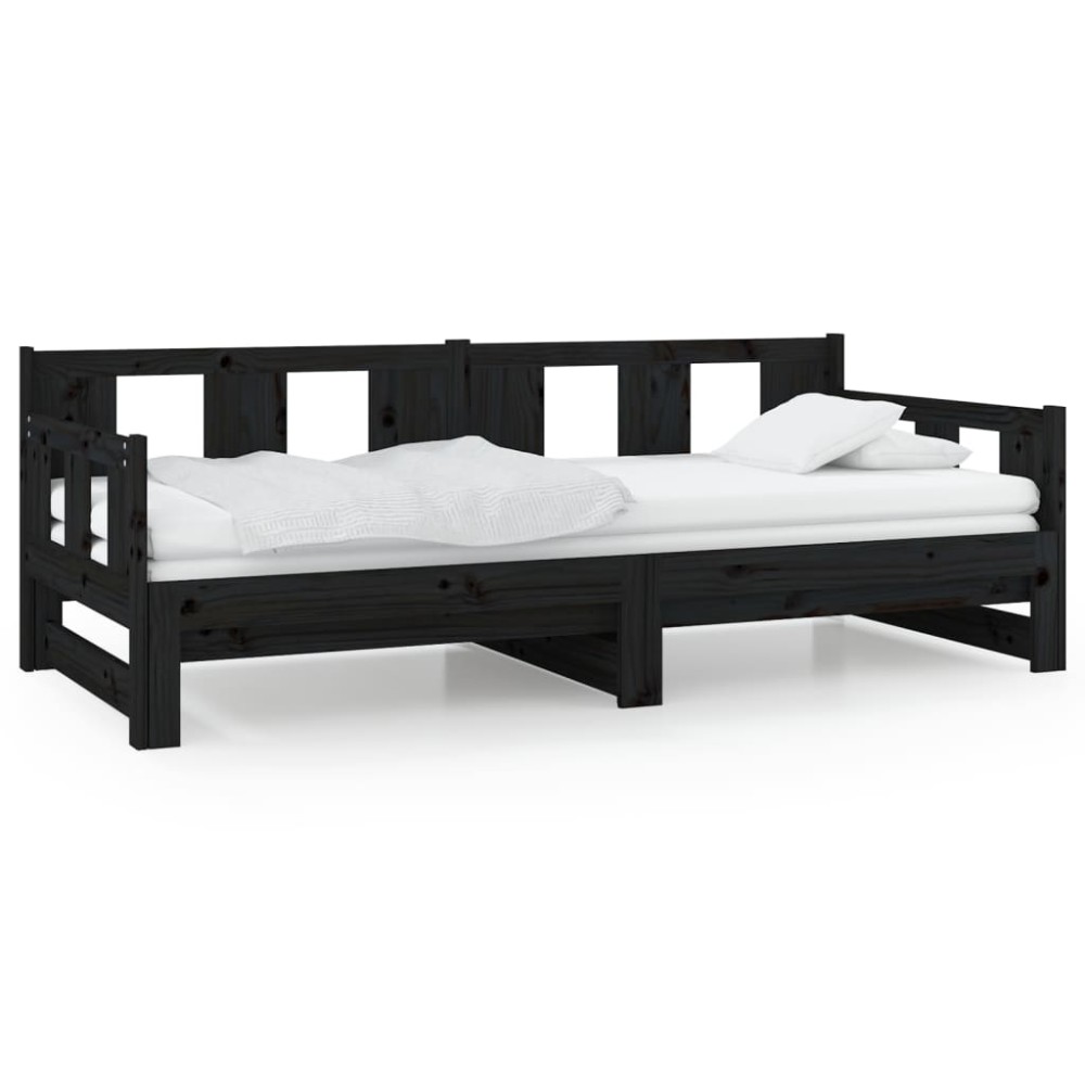 vidaXL Pat extensibil de zi, negru, 2x(90x190) cm, lemn masiv pin