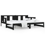 vidaXL Pat extensibil de zi, negru, 2x(90x190) cm, lemn masiv pin
