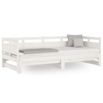 vidaXL Pat extensibil de zi, alb, 2x(90x200) cm, lemn masiv de pin vidaXL Pat extensibil de zi, alb, 2x(90x200) cm, lemn masiv de pin