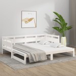 vidaXL Pat extensibil de zi, alb, 2x(90x200) cm, lemn masiv de pin vidaXL Pat extensibil de zi, alb, 2x(90x200) cm, lemn masiv de pin