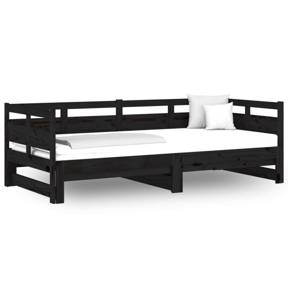 vidaXL Pat de zi extensibil, negru, 2x(80x200) cm, lemn masiv de pin