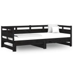 vidaXL Pat de zi extensibil, negru, 2x(80x200) cm, lemn masiv de pin