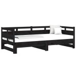 vidaXL Pat de zi extensibil, negru, 2x(80x200) cm, lemn masiv de pin