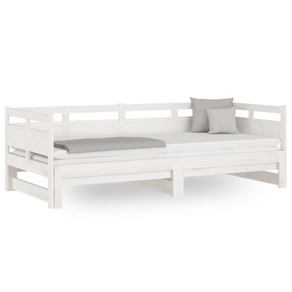 vidaXL Pat de zi extensibil, alb, 2x(90x190) cm, lemn masiv de pin