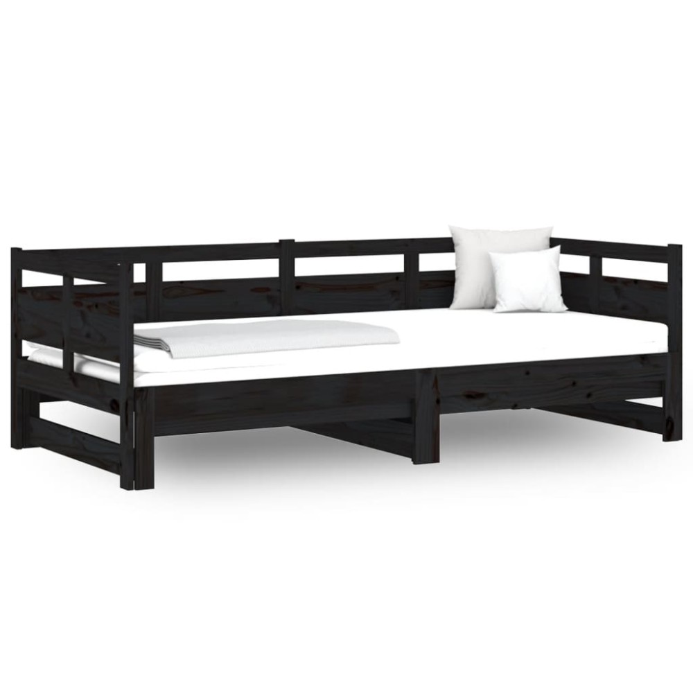 vidaXL Pat de zi extensibil, negru, 2x(90x190) cm, lemn masiv de pin