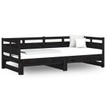 vidaXL Pat de zi extensibil, negru, 2x(90x190) cm, lemn masiv de pin
