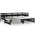 vidaXL Pat de zi extensibil, negru, 2x(90x190) cm, lemn masiv de pin