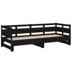 vidaXL Pat de zi extensibil, negru, 2x(90x190) cm, lemn masiv de pin