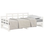 vidaXL Pat extensibil de zi, alb, 2x(90x200) cm, lemn masiv de pin