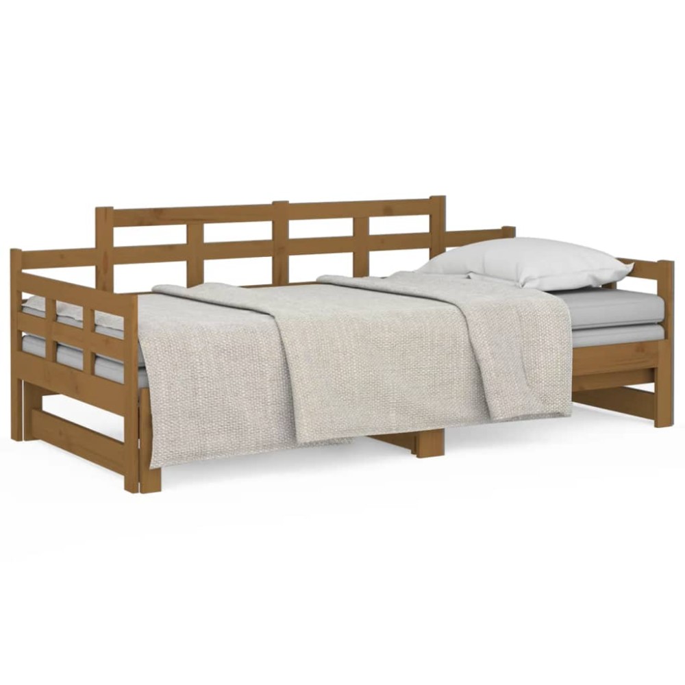 vidaXL Pat extensibil de zi, maro miere, 2x(90x200) cm, lemn masiv pin