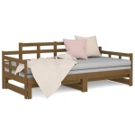 vidaXL Pat extensibil de zi, maro miere, 2x(90x200) cm, lemn masiv pin