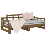 vidaXL Pat extensibil de zi, maro miere, 2x(90x200) cm, lemn masiv pin