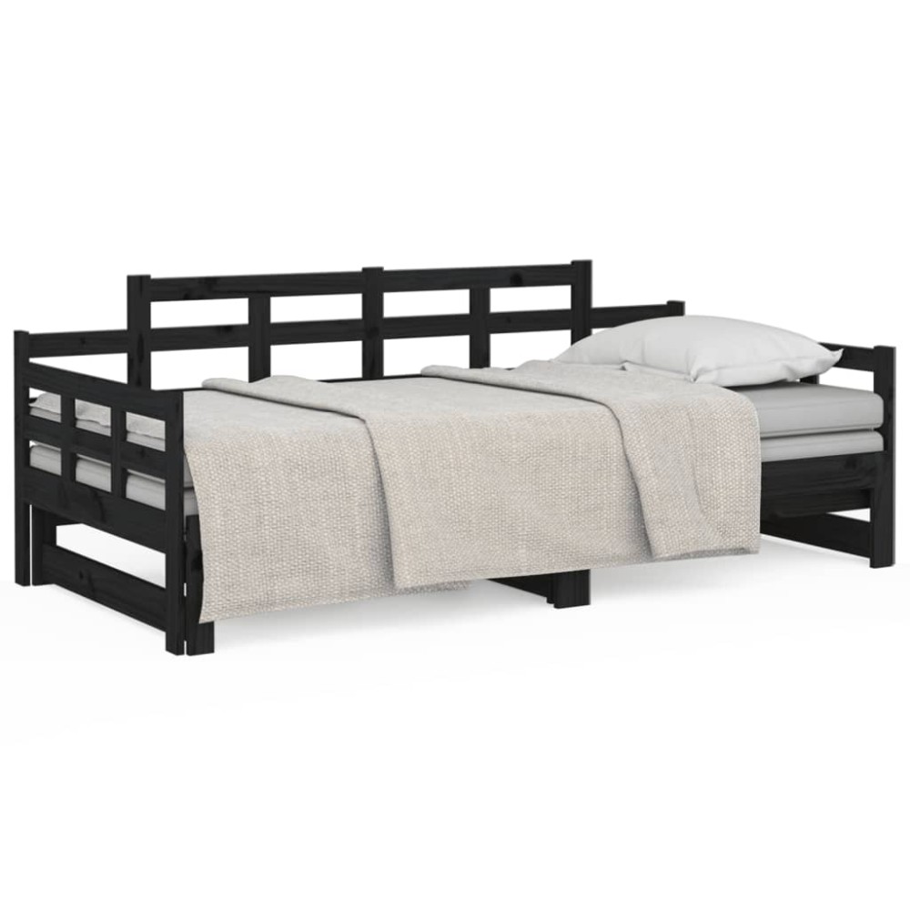 vidaXL Pat extensibil de zi, negru, 2x(90x200) cm, lemn masiv pin