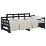 vidaXL Pat extensibil de zi, negru, 2x(90x200) cm, lemn masiv pin