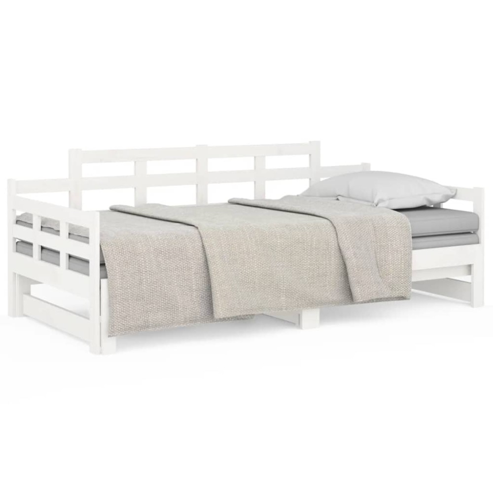 vidaXL Pat extensibil de zi, alb, 2x(80x200) cm, lemn masiv de pin
