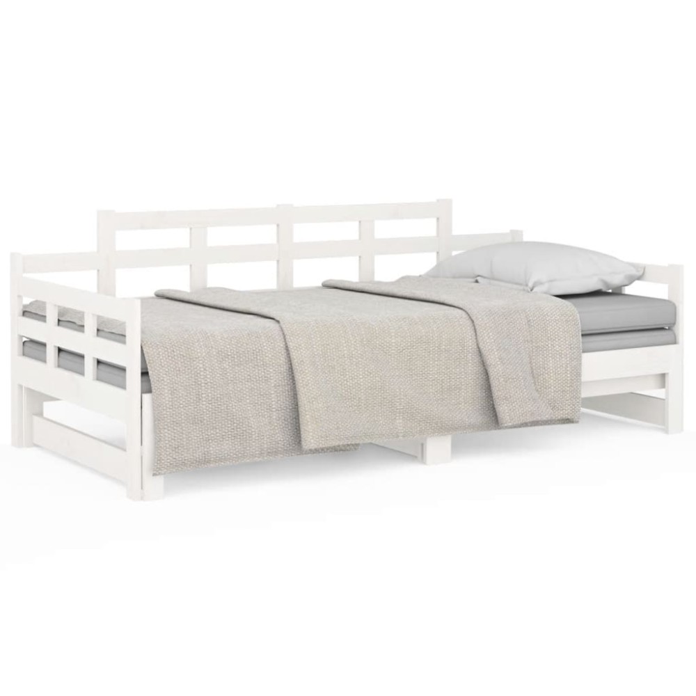 vidaXL Pat extensibil de zi, alb, 2x(90x190) cm, lemn masiv de pin