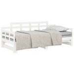 vidaXL Pat extensibil de zi, alb, 2x(90x190) cm, lemn masiv de pin vidaXL Pat extensibil de zi, alb, 2x(90x190) cm, lemn masiv de pin