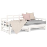 vidaXL Pat extensibil de zi, alb, 2x(90x190) cm, lemn masiv de pin vidaXL Pat extensibil de zi, alb, 2x(90x190) cm, lemn masiv de pin