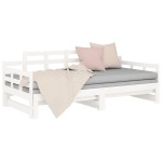 vidaXL Pat extensibil de zi, alb, 2x(90x190) cm, lemn masiv de pin vidaXL Pat extensibil de zi, alb, 2x(90x190) cm, lemn masiv de pin