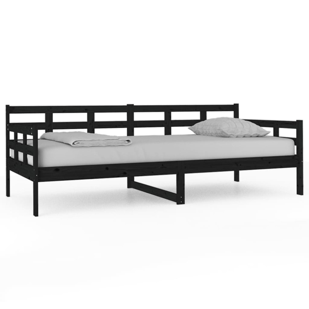 vidaXL Pat de zi, negru, 90x200 cm, lemn masiv de pin