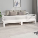 vidaXL Pat extensibil de zi, alb, 2x(90x200) cm, lemn masiv de pin vidaXL Pat extensibil de zi, alb, 2x(90x200) cm, lemn masiv de pin