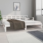 vidaXL Pat extensibil de zi, alb, 2x(90x200) cm, lemn masiv de pin vidaXL Pat extensibil de zi, alb, 2x(90x200) cm, lemn masiv de pin