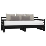 vidaXL Pat de zi extensibil, negru, 2x(90x200) cm, lemn masiv de pin