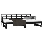 vidaXL Pat de zi extensibil, negru, 2x(90x200) cm, lemn masiv de pin