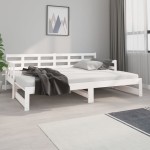 vidaXL Pat de zi extensibil, alb, 2x(80x200) cm, lemn masiv de pin