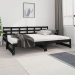 vidaXL Pat de zi extensibil, negru, 2x(80x200) cm, lemn masiv de pin