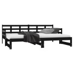 vidaXL Pat de zi extensibil, negru, 2x(80x200) cm, lemn masiv de pin