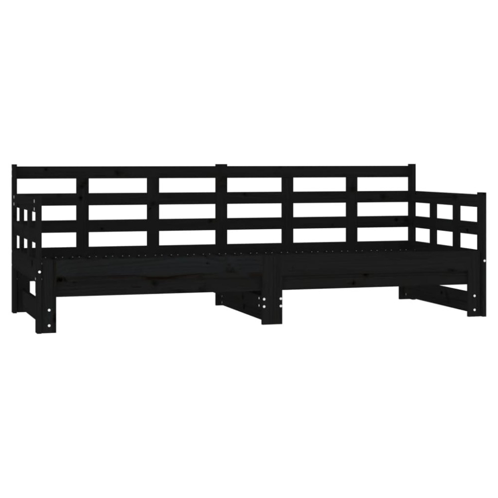 vidaXL Pat de zi extensibil, negru, 2x(90x190) cm, lemn masiv de pin